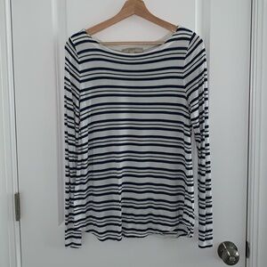 LOFT long sleeve boat neck navy/black/white striped top size M